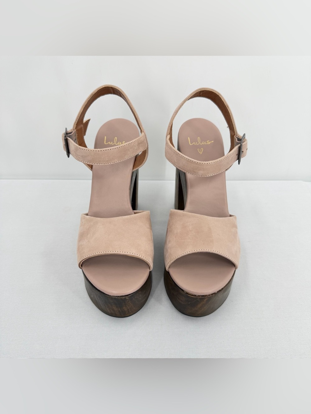 Leather Wood Platform Block Heel Sandals Nude 6.5 resort boho eurosummer coastal - Picture 2 of 16